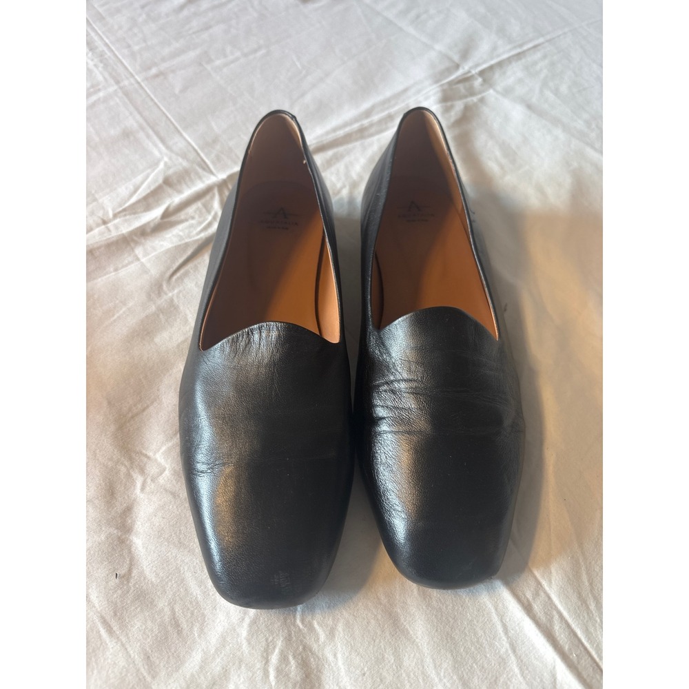 Aquatalia Leather Flats Womens 11 Black Excellent Square Toe Slip On Loafers